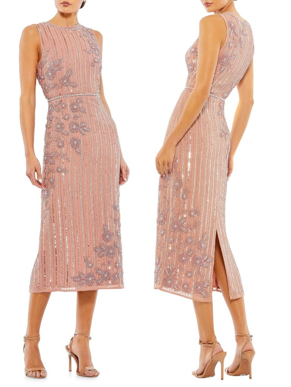 NWT Mac Duggal Blush Pink Rose Floral Detail and Sequin Cocktail Dress, Size 4